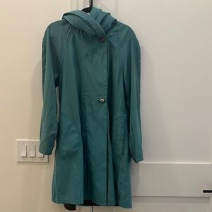 Teal & Brown Reversible Women's Hooded Trench Coat